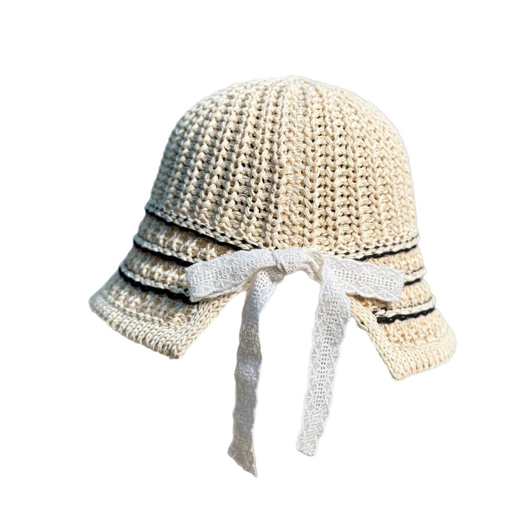 Korean Version of Thin Woven Temperament Fashionable Fisherman's Hat Children's Spring and Summer Face Small Casual Versatile Hollow Knitted Basin Hat