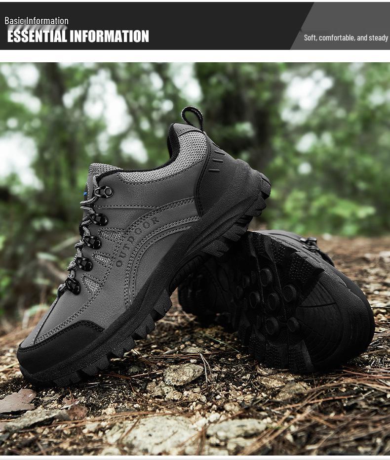 Men's Extra Large Size 49 Leather Hiking Shoes - Low-Top Outdoor Footwear for Autumn & Winter