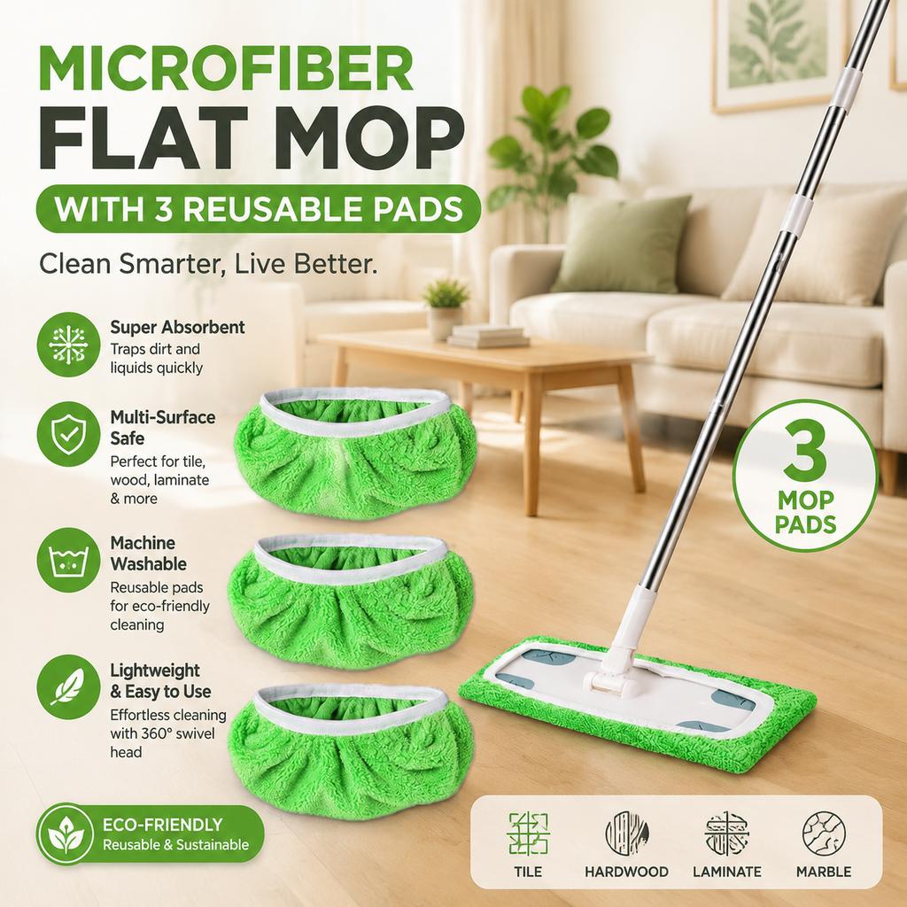 3PCS Cloth Cover Replacement Cloth Washable and Reusable Flat Mop Set