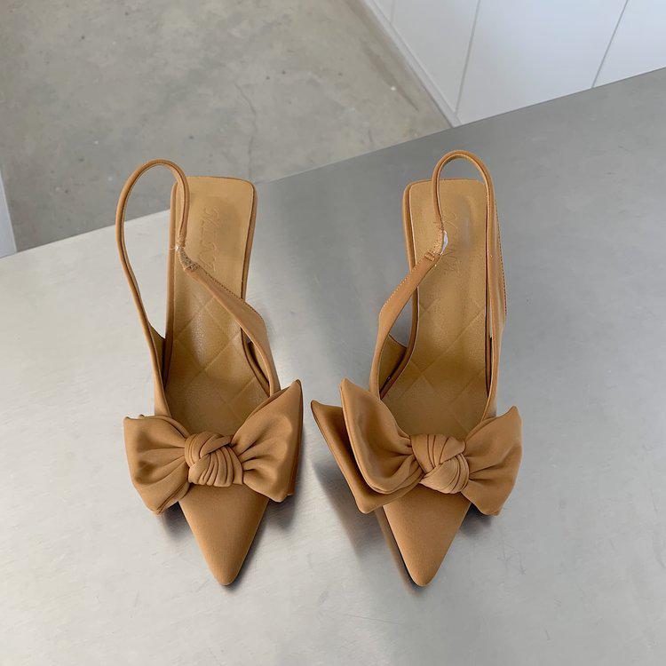 Women's Korean-Style Summer High Heel Sandals with Bowknot, Pointed Toe, Shallow Mouth, Back Strap, and Stiletto Heels