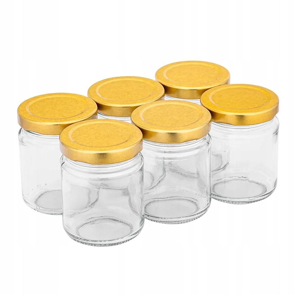 Glass Jars for Preserves Golden Lids for Jam Set of 6 Pieces 135 Ml