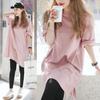 South Korea Spring and Summer New Solid Color Loose T-shirt Women's Large Size Medium and Long Short-sleeved T-shirt Skirt Top Female Student