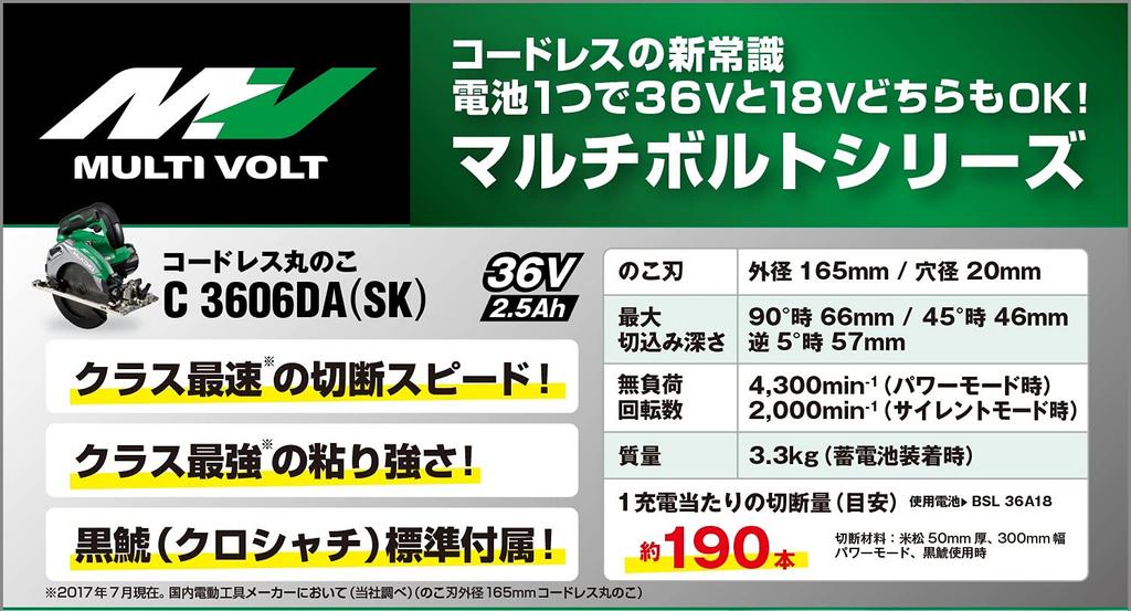 HiKOKI 36V 165mm Cordless Circular Aggressive 2 Rapid System Case with Black Shark Blade C3606DA (Hikoki) [2021 Model] Saw, Green, Bluetooth,