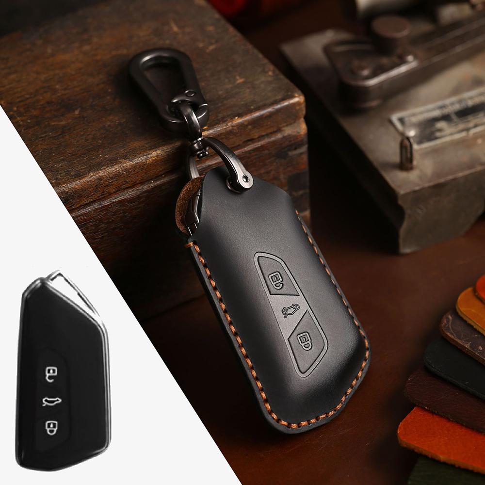 Genuine Leather Smart Car Key Cover for Seat Leon Cupra Formentor for Volkswagen VW Golf 8 ID-4 for Skoda Octavia A8 MK4 Remote