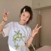 Korean niche white short-sleeved T-shirt women's summer fun star fruit print loose casual heavy cotton top ins