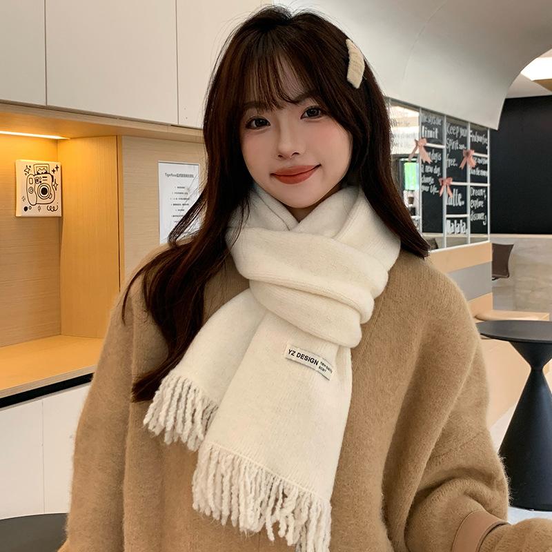 Scarf Women's New High End Warm and Thickened Soft Knitted Scarf Winter Ancora Red Student Versatile