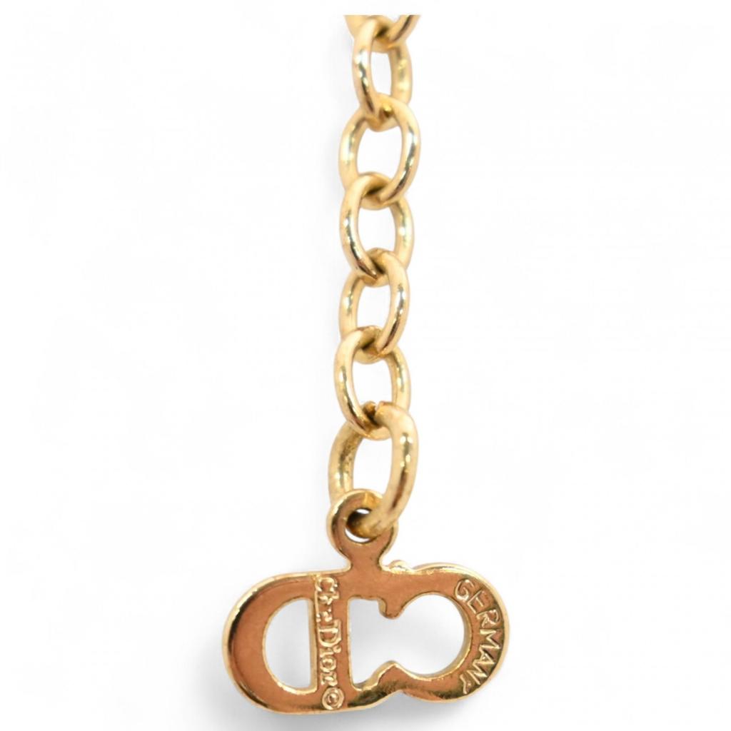 Auth DIOR CD Logo Rhinestone Necklace Di0308cc