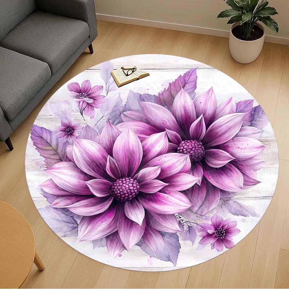 1PC Floral Pattern Office Round Area Rug, Under Office Chairs Bedroom Living Room Home Decor, Carpet for Office -1110097