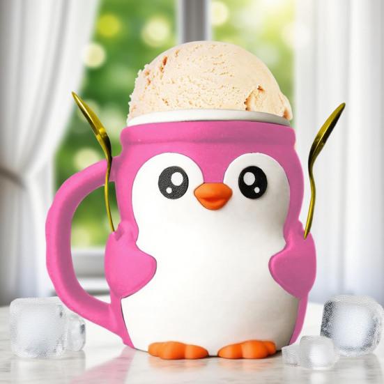 Highlandskveg Iskrem Pint Holder med 2 Skjeer Pingvin Iskremholder Gjenbrukbare Popsicle Beholdere Ølboksholder for Kjøkken Kafé Restaurant