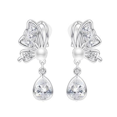 Σκουλαρίκια Πεταλούδες που Κουνιούνται Σκουλαρίκια Ζιργκόν Κλιπ Μαργαριτάρι Χαριτωμένα Λευκά Καθημερινά Κοσμήματα Δώρο Γυναικεία