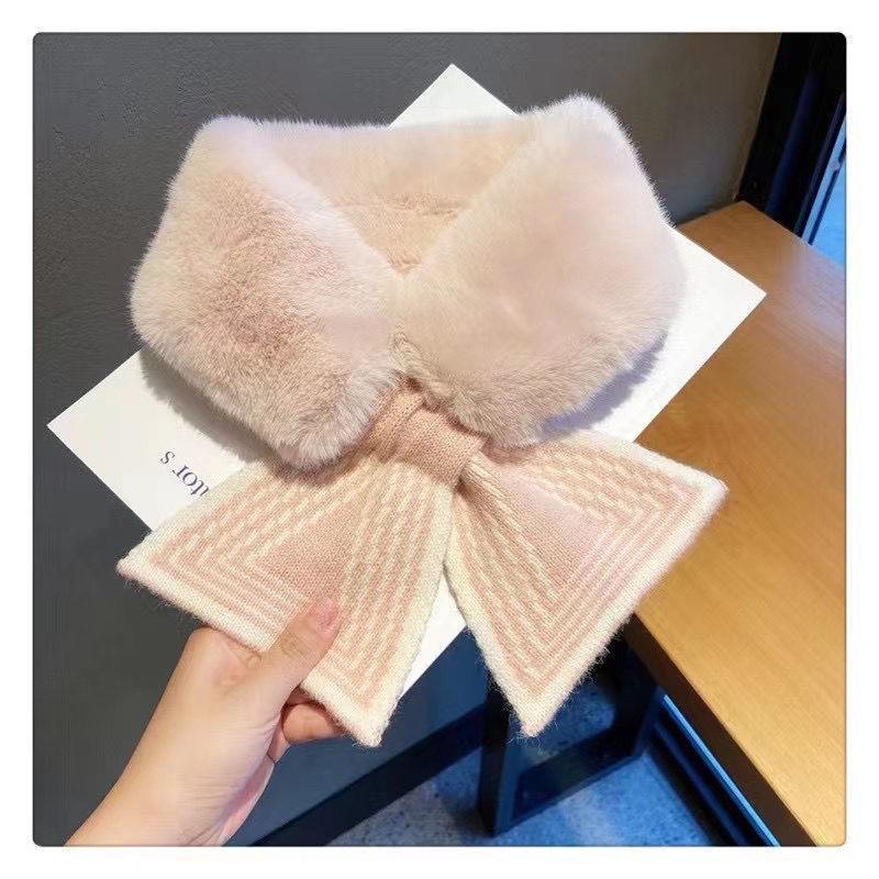 Scarf Women's Autumn and Winter Ins Versatile Korean Version of Plush Imitation Otter Rabbit Fur Scarf Stripe Thickened Warm Neck Fur Collar