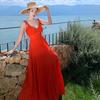 French Temperament Sexy Suspender Dress Women's Summer New High-end Waist and Thin Straps Backless Long Skirt