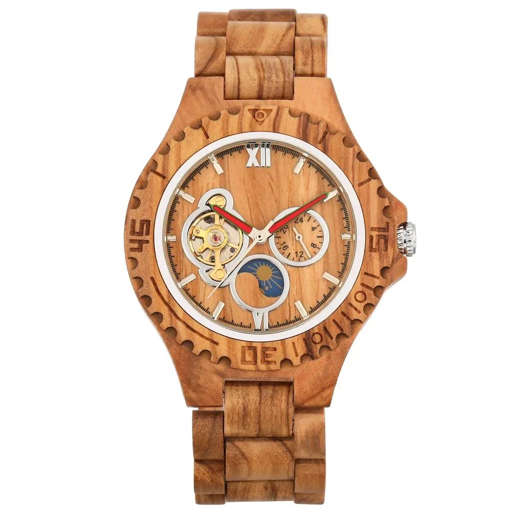 

Distinctive Men s Wooden Mechanical Watch Natural Wood Construction with Gorgeous Maroon Dial and Exposed Mechanism Vintage Gift