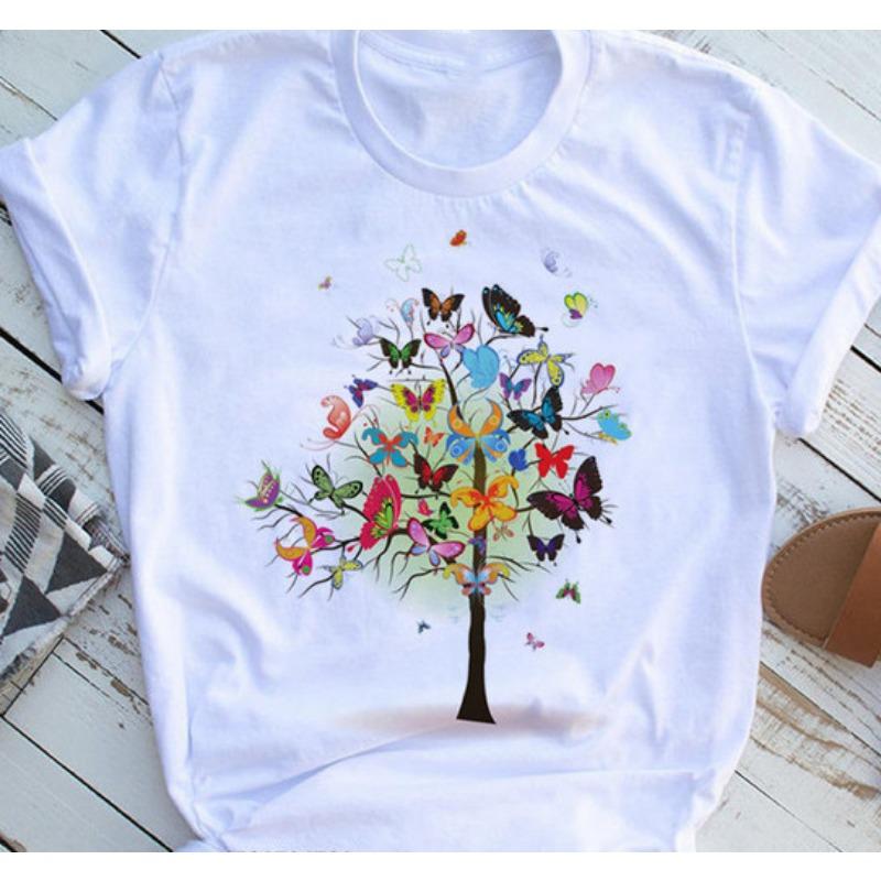 Short Sleeved Butterfly Tree Casual Short Sleeved Women's Casual 3D T-shirt Women's T-shirt