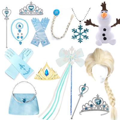 Elsa Princess Accessories Gloves Wand Crown Jewelry Set Elsa Wig Necklace Braid Girls Cosplay Snow Queen Dress Clothing Dress UP