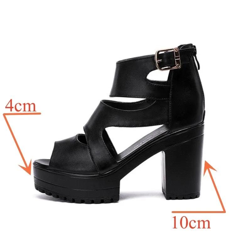 Small Size 32-43 Elegant Chunky Platform Shoes Women Summer 2025 Black Leather Block High Heels Gladiator Sandals Office Mother