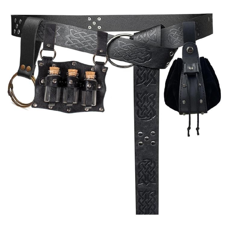 Punk Design Waist Pack 4pcs Set Adjustable Belt Waist Cincher Key Holder Keychain Quiver Brown/Black