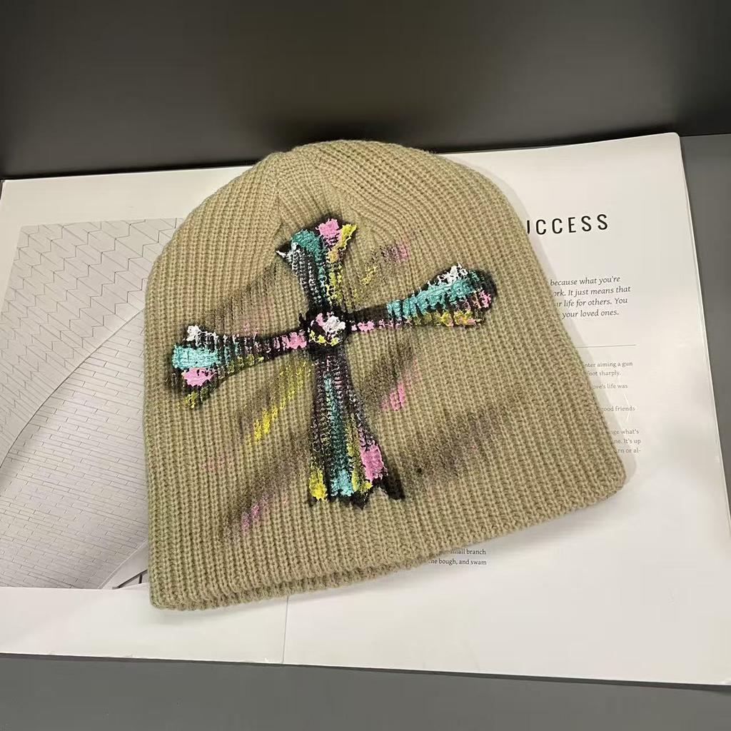Dongdaemun Autumn and Winter New American Retro Cross Knitted Hat Women's Face Showing Small Woolen Hat