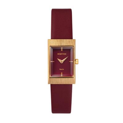 [LUMTEN] LUMTEN Women's Leather Band Watch Grid Burgundy Gold