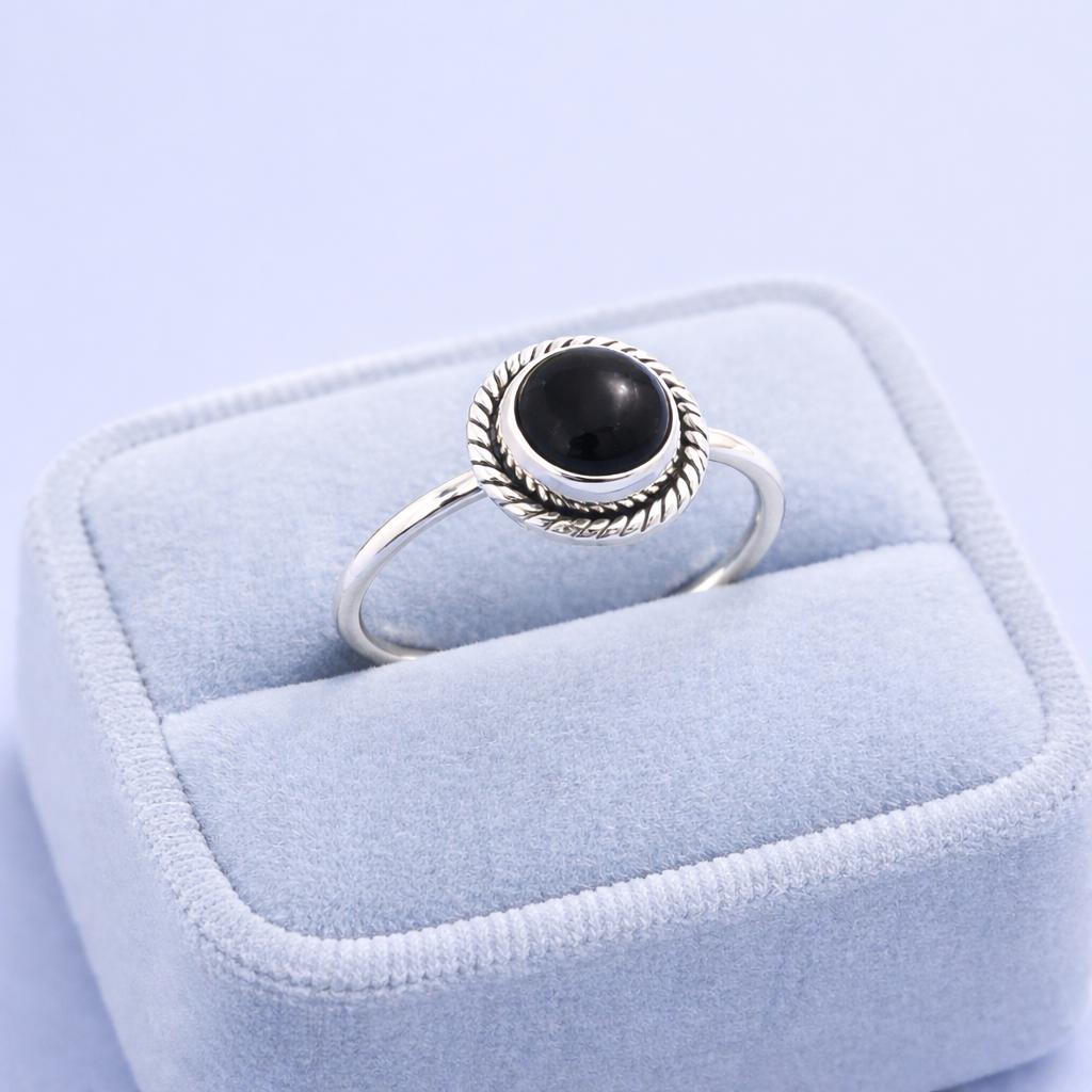 Black Onyx Sterling Silver Ring, 8mm Boho Statement Ring, Handmade Gemstone Jewelry, Minimalist Gift for Women