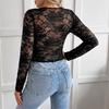 New Style Sweet and Cool Girl-style Lace V-neck Long-sleeved T-shirt for Women