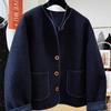 Damen Winter Cropped Jacke Lockerer Freizeitmantel Oberteil Verdickter Lammfell Rundhalsmäntel