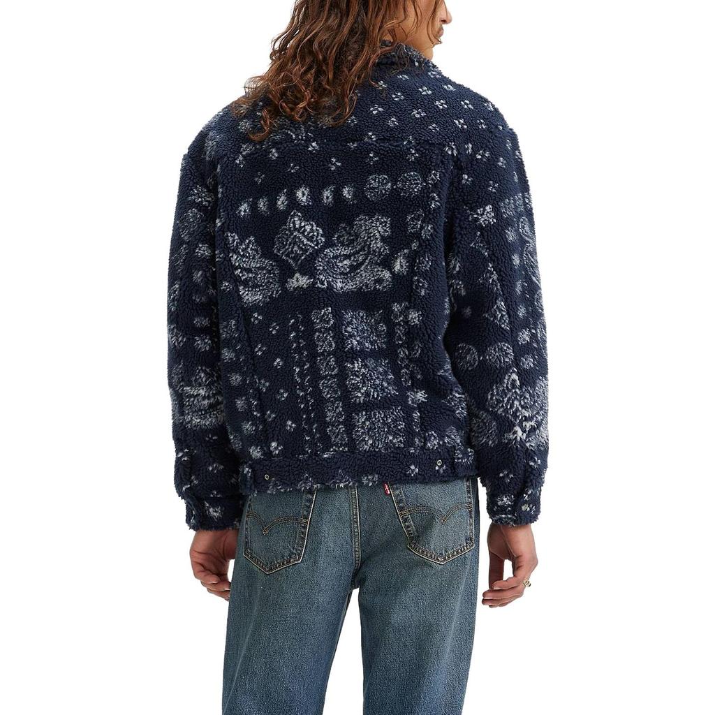Levis New Relaxed Fit Sherpa Trucker Jacket Full Print Long Sleeve Zip Jacket Men Jacket Blue A5785-0001