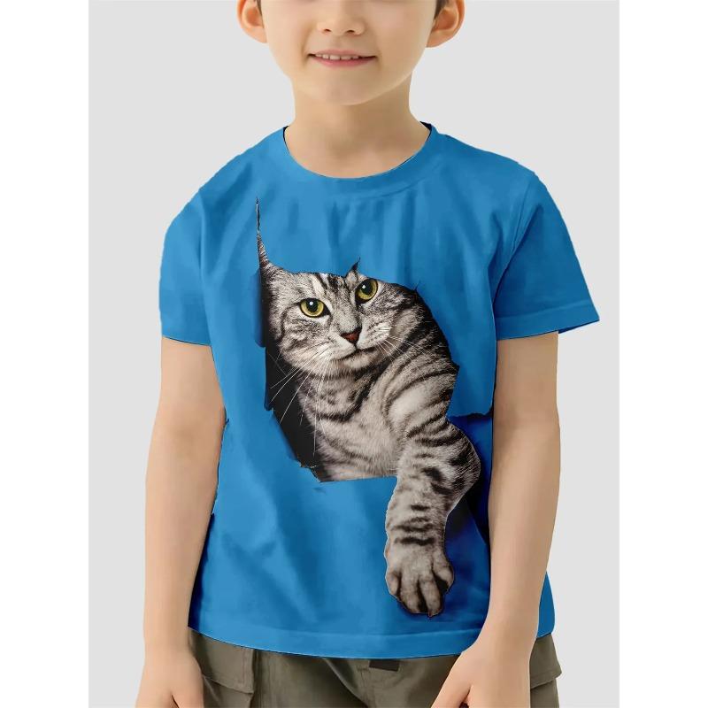 Children Clothes Girl Boys Tshirt Short Sleeve Child T Shirt Kids Summer Clothes 3D Cat Print Cartoon Casual Children's Clothing