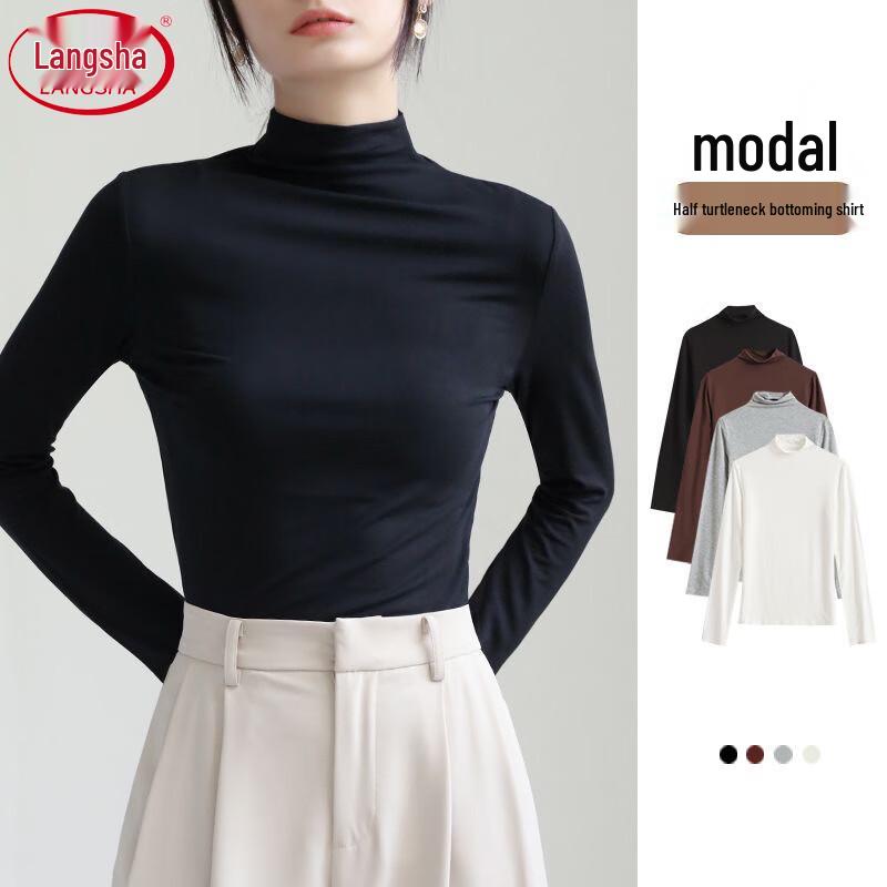 Langsha Women s Modal Mock Neck Long Sleeve Slimming Base Layer Top 2XL