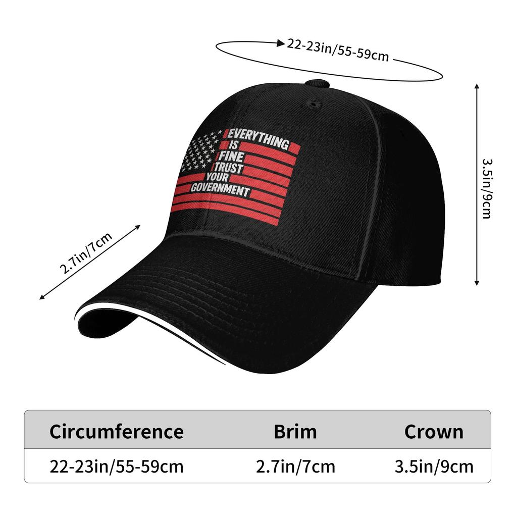 Summer Casual Baseball Cap Vintage Everything Is Fine Trust Your Government Flag Meme Kpop Rock Trucker Hat Men Baseball Caps