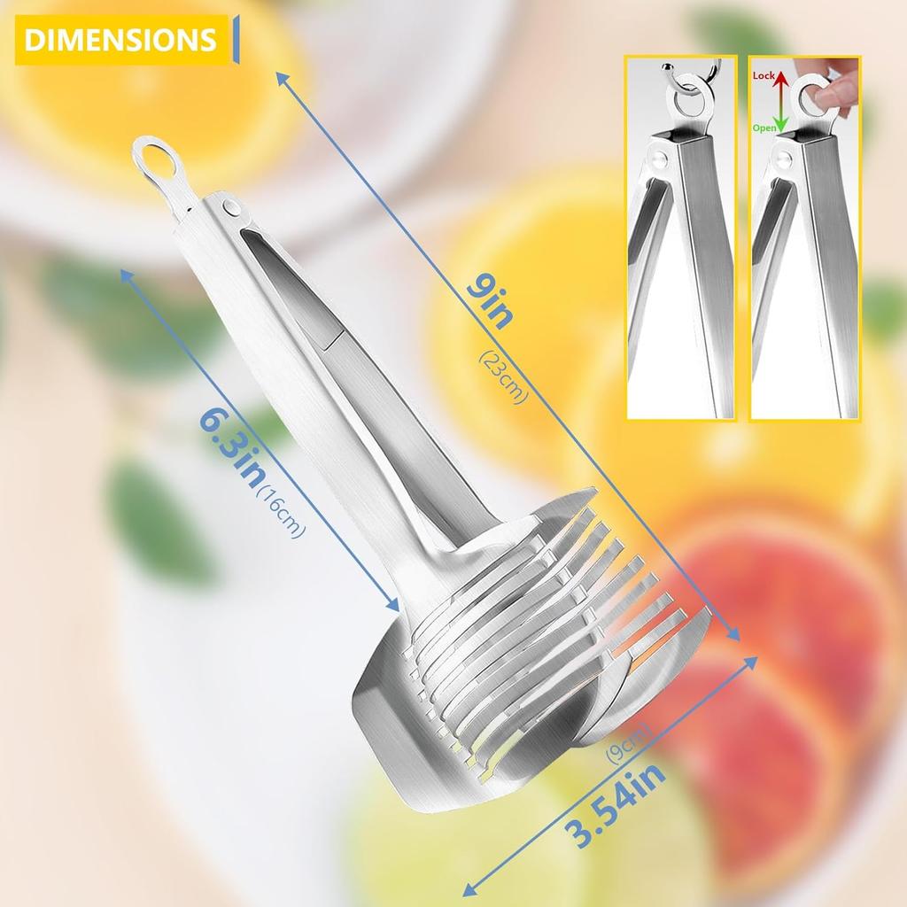 KAYCROWN Tomato Slicer Lemon Cutter Multipurpose Handheld Round Fruit Tongs Stainless Steel Onion Holder Easy Slicing Kiwi Fruits & Vegetable Tools