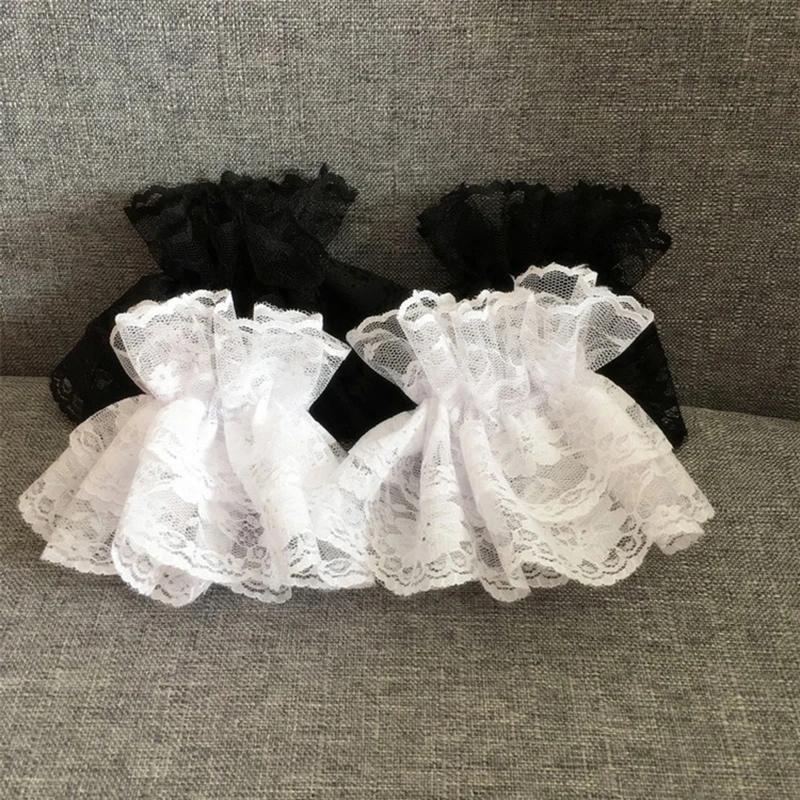 White Fake Cuffs Wristband Accessories 1 Pair Detachable Lace Wrist Cuffs Lolita Sweet Floral Ruffled Elastic Hand Sleeve