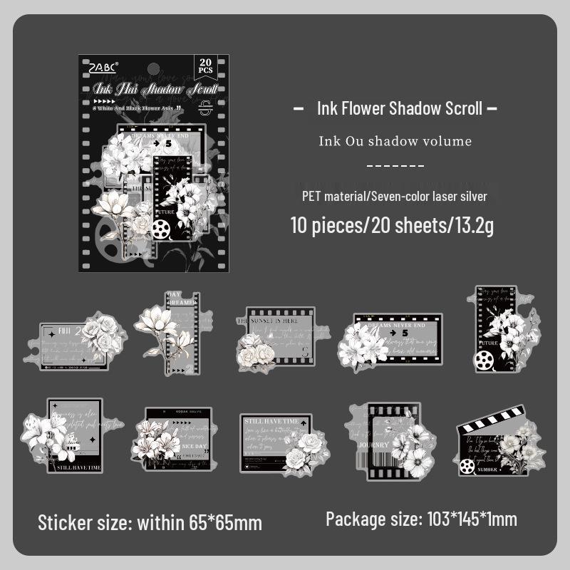 Yuezhen Floral Laser Silver Retro Journal Stickers - Waterproof PET Material