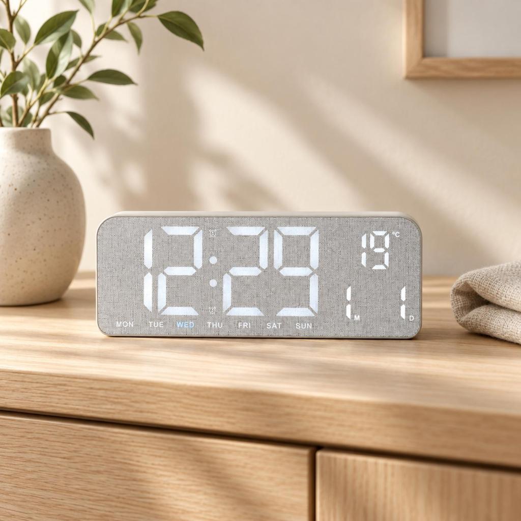 Digital LED Clock with Temperature Display Easy Reading Alarm