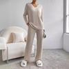 European & American Autumn/Winter Two-Piece Set: V-Neck Ribbed Knit & Casual Straight-Leg Pants