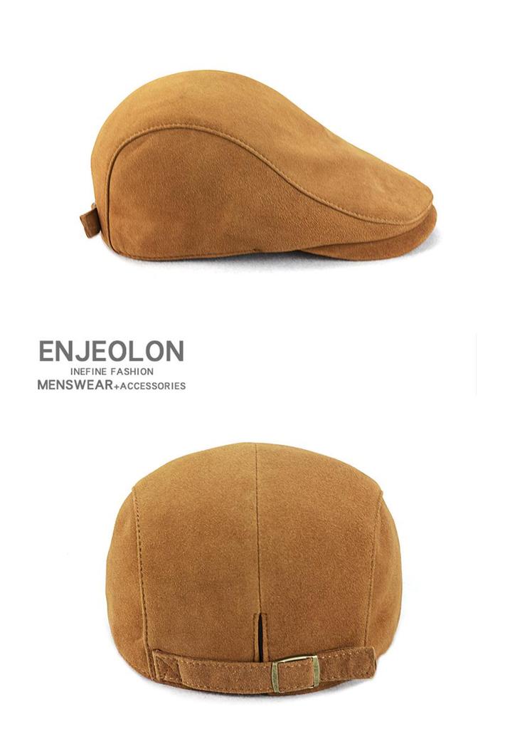 Unisex Genuine Leather Sheepskin Suede Flat Cap - Trendy Duckbill Beret for Spring, Autumn, and Winter