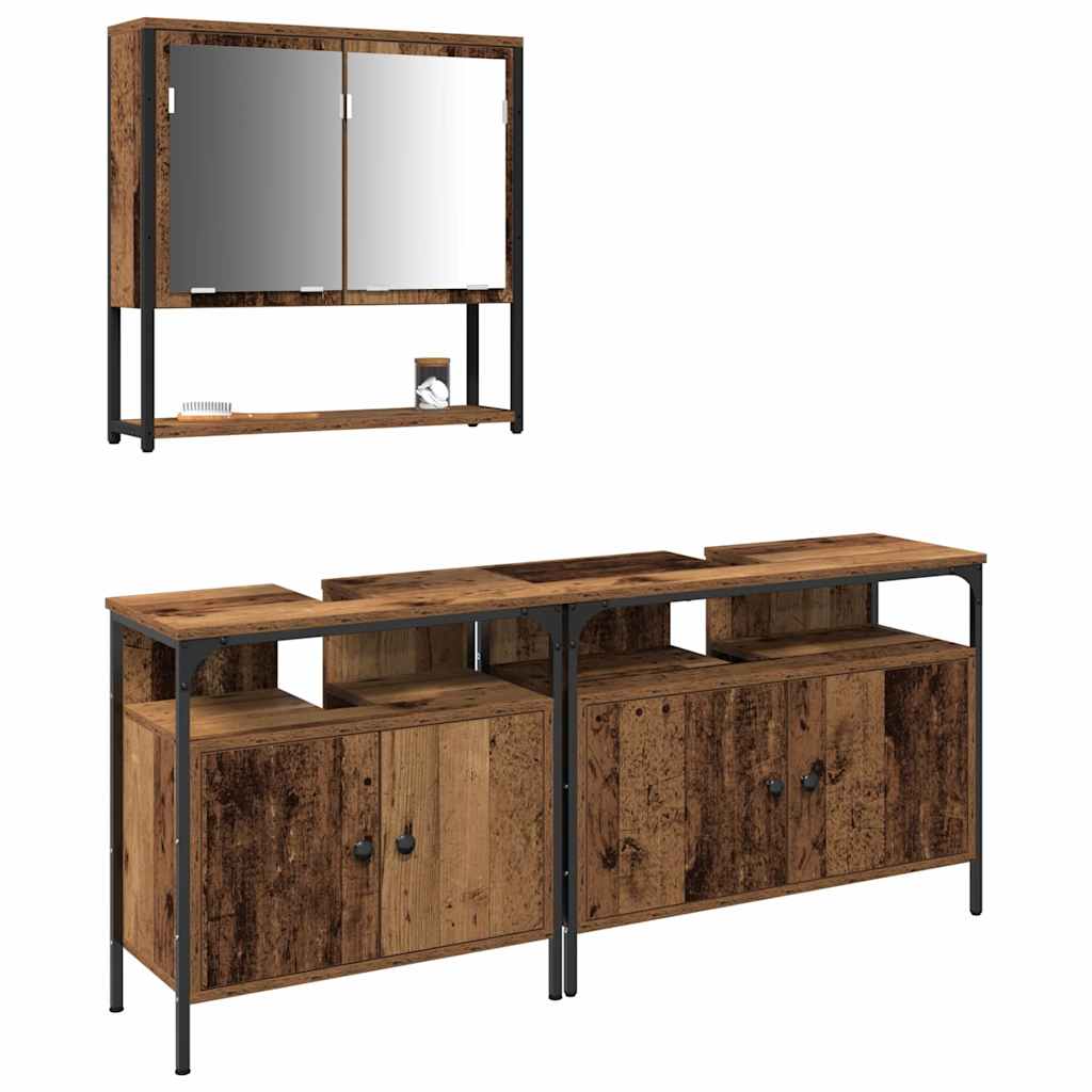 Bathroom Furniture Set with Shelf and Door 3 pcs Brown Particleboard