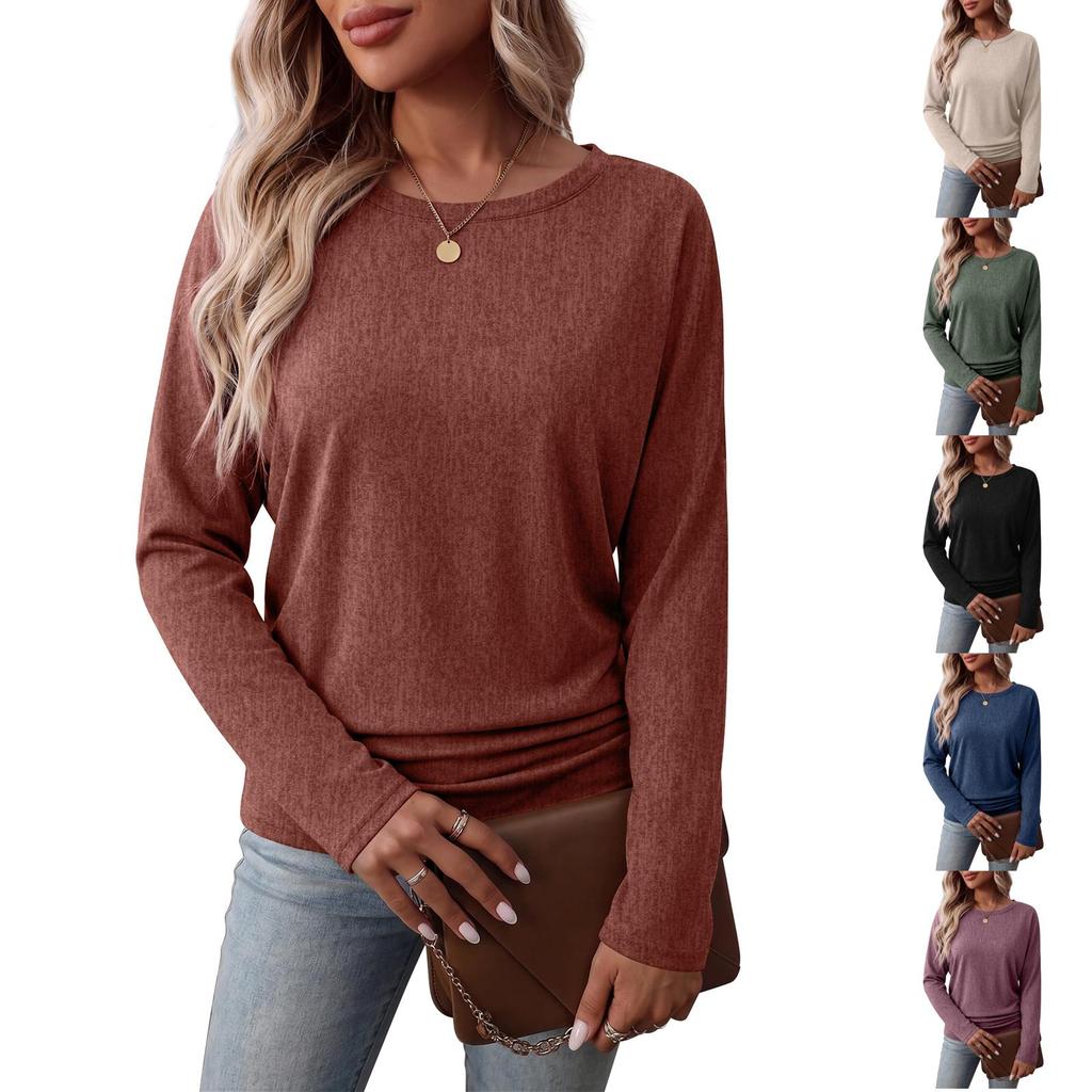 Maglione Casual da Donna a Maniche Lunghe con Orlo Pieghettato