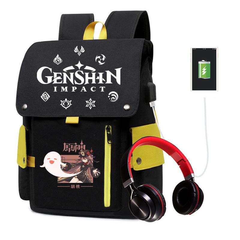 

Yuanshen cartoon schoolbag is suitable for teenagers and children, travel bag USB laptop shoulder bag