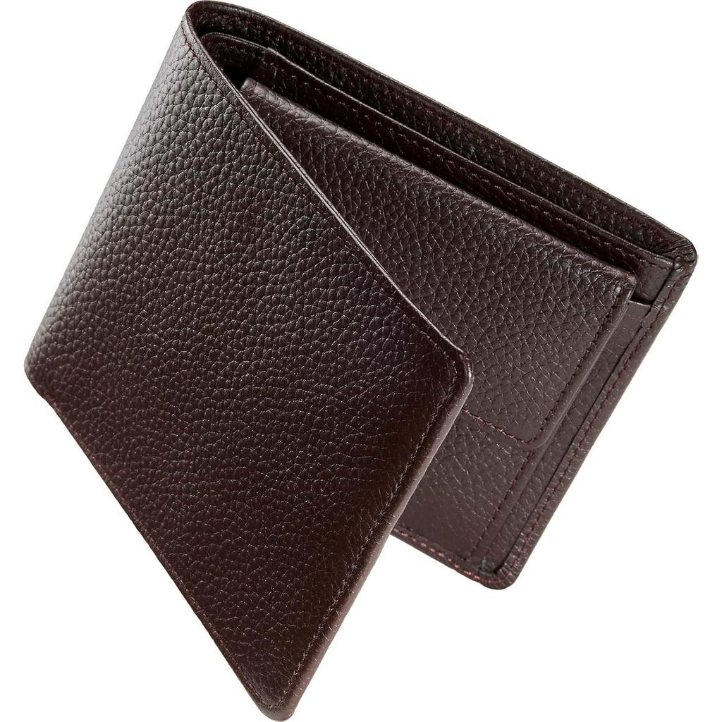 Tokyo Shitamachi Kobo Wallet Mens 2-Fold Genuine Leather Made Japan Artisan Quality Pebbled Gift Box Included (Brown)