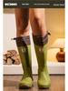 Stylish Unisex High-Top Rain Boots: Waterproof, Splash-Proof, Windproof, with Drawstring and Ribbed Texture for Travel and Wading.