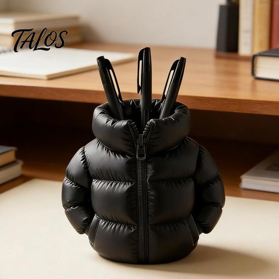 Teacher Desk Pen Cup Pencil Holder, Creative Down Jacket Shape, Durable PETG Large Capacity Small Desktop Trash Can Cup, for Office Supplies