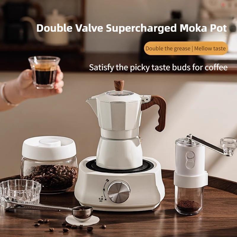 Double Valve Mocha Pot Household Small Hand Cranked Italian Coffee Machine Outdoor Electric Stove Coffee Pot Set