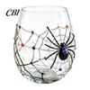 Clear Glassware for Kitchen Halloween Artisan Glassware, Stemless Drinking Glasses with Raised Pumpkin Ghost Black Cat Web Restaurant Grade Glass Cup