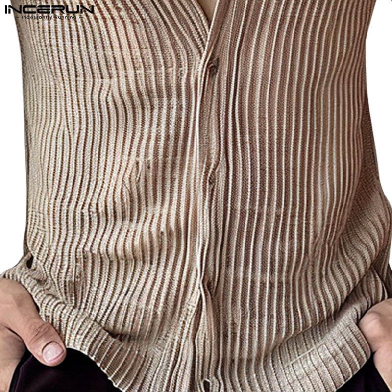 INCERUN Herren Kurzarm Button Up Deep V Neck Textured Tops T-Shirts