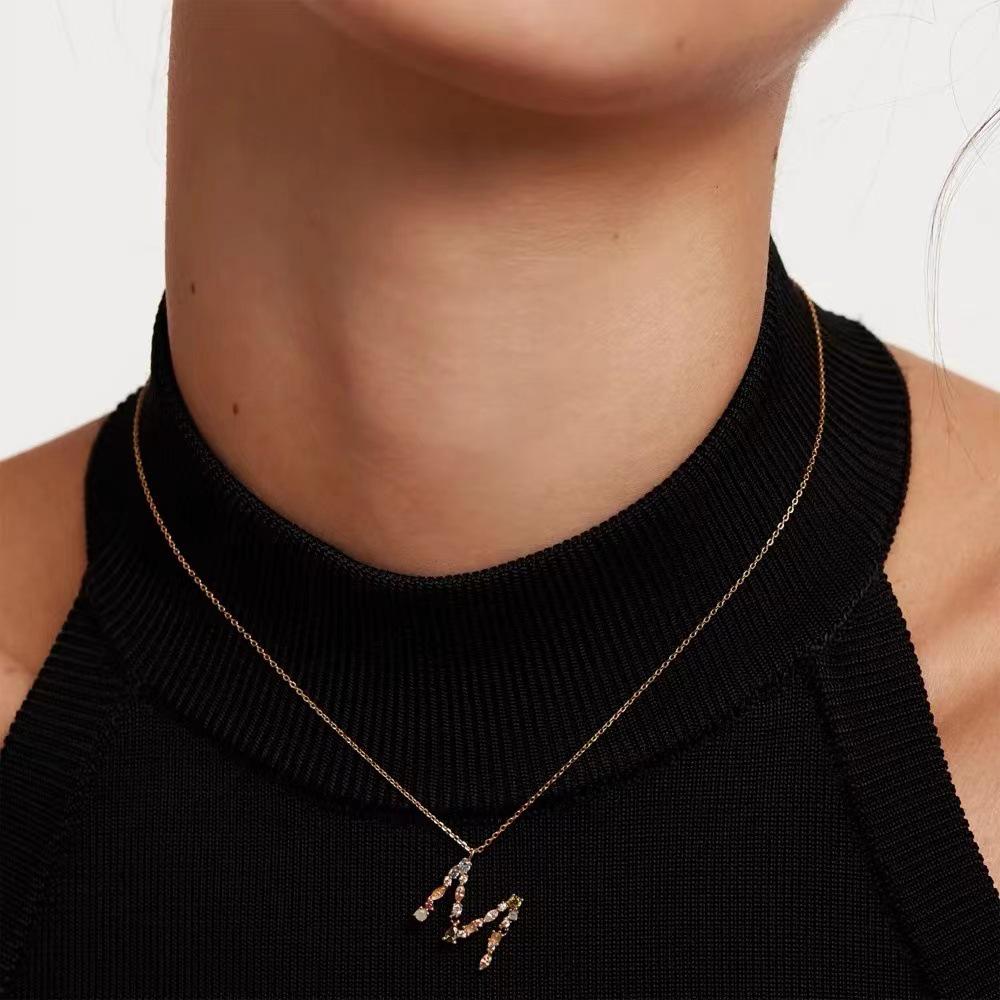 Colorful Zircon Alphabet Necklace: Women's European & American Design
