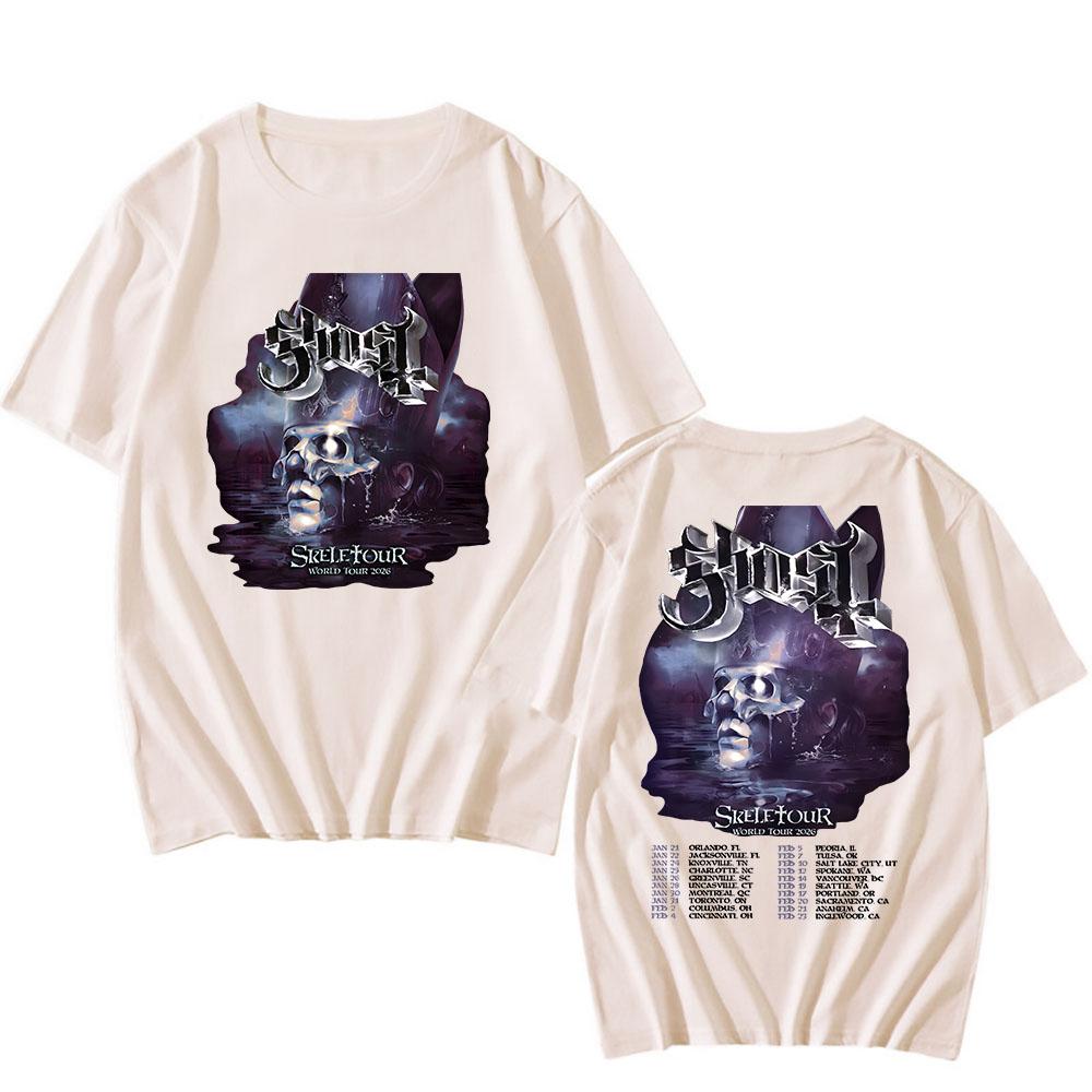 Ghost Skeletour World Tour 2026 Koszulki Ameryka Północna Bawełna Krótki Rękaw Codzienna Męska Koszulka Unisex Streetwear Koszulki Zespołu Rockowego