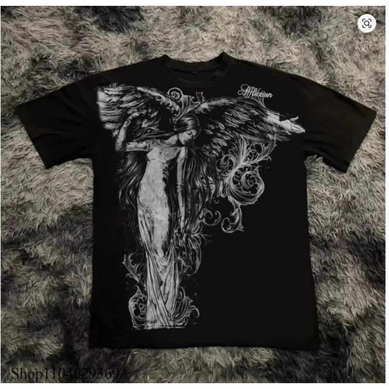 Klasické Y2K Gotický Styl Tričko Potisk Oversized Tričko High Street Košile Gotické Kulatý Výstřih Bavlněná Topy Nové Unisex Dámské Tričko