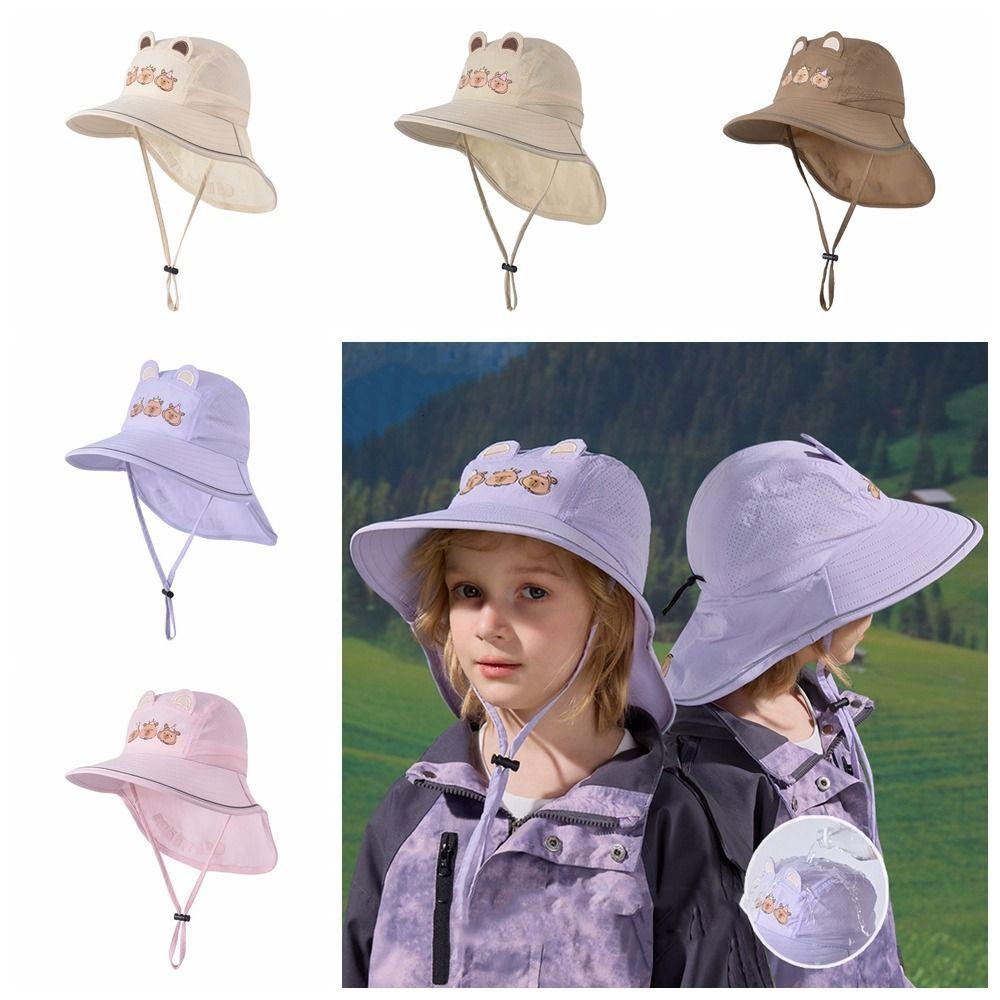Windproof Rope Kids Shawl Sun Hat Breathable Baby Sun Protection Hat Capybara Fisherman Hat  Spring
