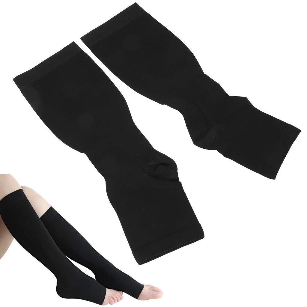 Compression Stockings Breathable Antislip Elastic Open Toed Stocks for Women BlackM